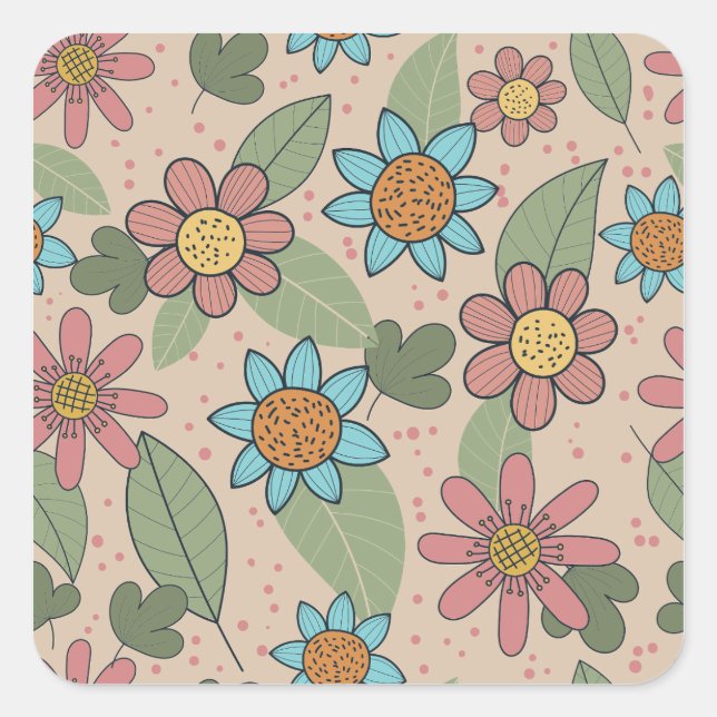 Flower, Seamless, Textile Square Sticker (Front)