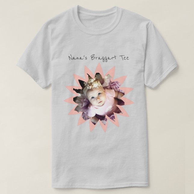 Flower Shape Custom Photo Bright Pink Template T-Shirt (Design Front)