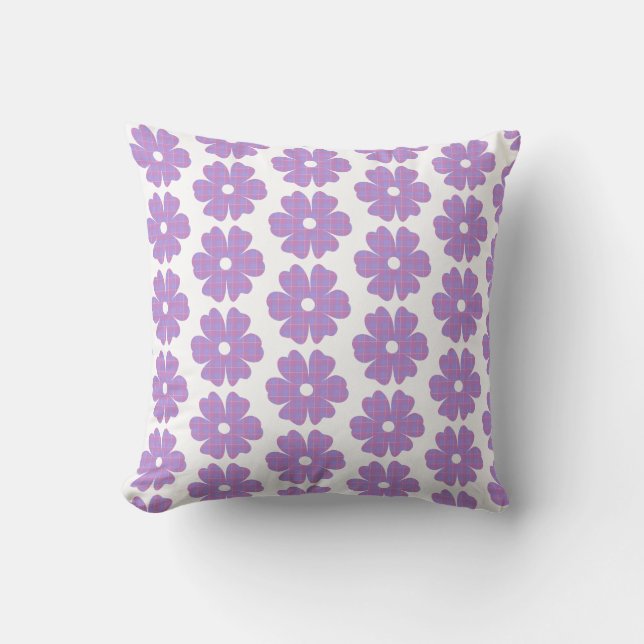 Flower Shape Plaid Pink Purple Cushion (Front)