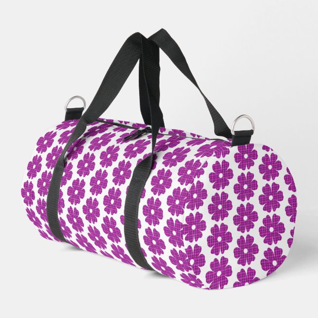 Flower Shape Plaid Pink Purple Duffle Bag (Left Corner)