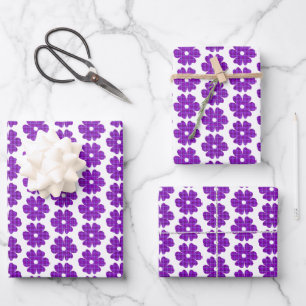 Flower Shape Plaid Purple Pink Wrapping Paper Sheet