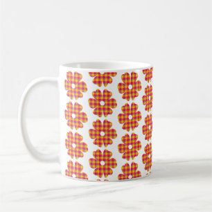 Flower Shape Plaid Yellow Orange Pink Coffee Mug