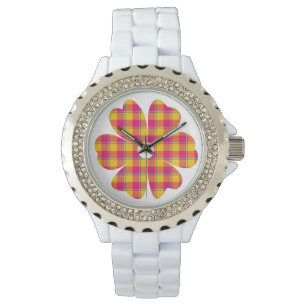 Flower Shape Plaid Yellow Orange Pink Watch