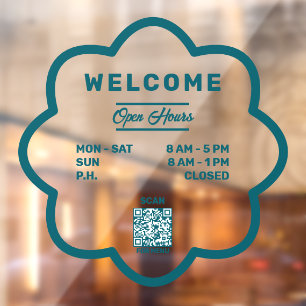 Flower Shape QR Code Welcome Open Hours Door