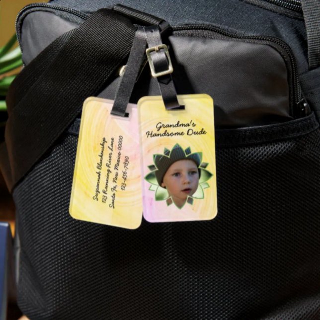 Flower Shape Replaceable Photo Colourful Backgroun Luggage Tag (Double-sided option view of acrylic luggage tag.)