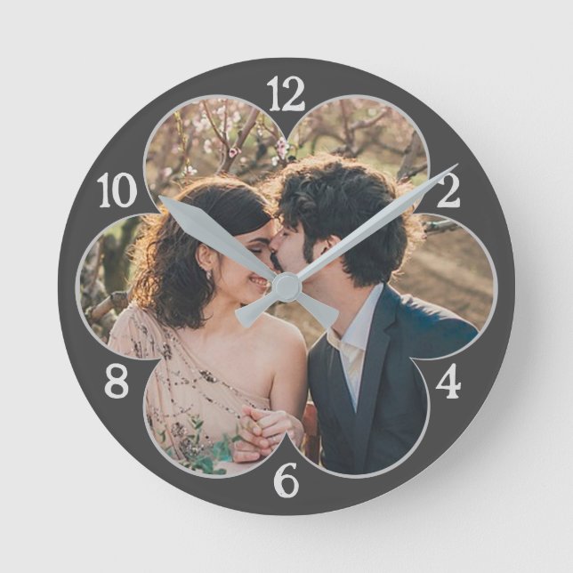 Flower Shaped Easy Custom Photo Template Grey Round Clock (Front)