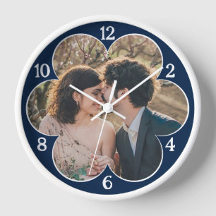 Flower Shaped Easy Custom Photo Template Navy Clock
