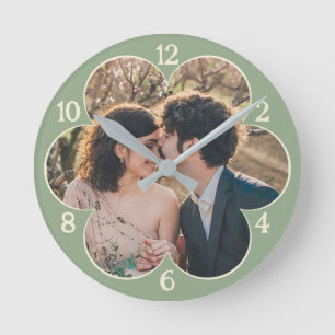 Flower Shaped Easy Custom Photo Template Sage Round Clock
