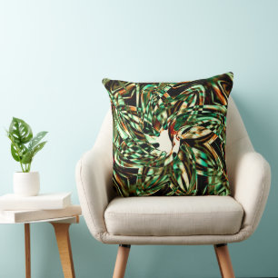 Flower-shaped metallic green stripes, shiny sepia  cushion