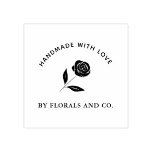 Flower shop business logo handmade with love rose  rubber stamp