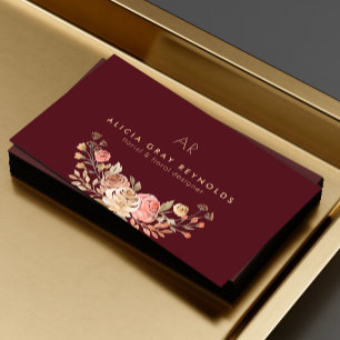 Flower shop elegant burgundy floral florist business card