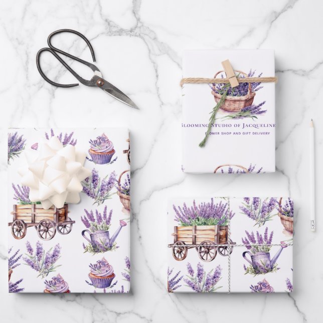 Flower Shop Lavender Personalised Wrapping Paper Sheet (Front)