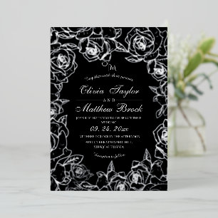 Flower Silver Foil Black Wedding