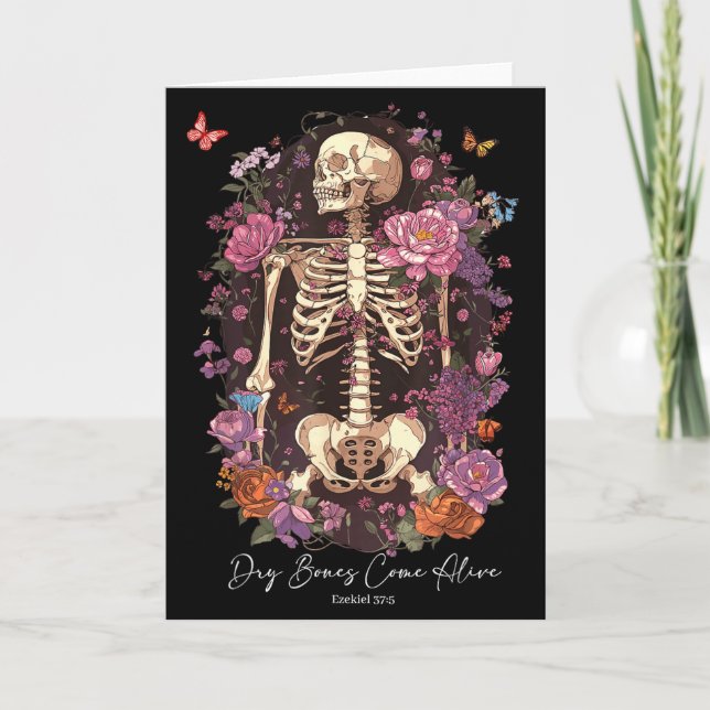 Flower Skeleton Dry Bones Come Alive, Retro Enchan Card (Front)