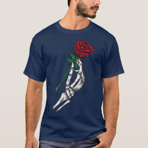 Flower,Skeleton Hand Holding Red Rose T-Shirt