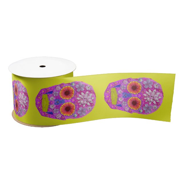 Flower Skull 2 Satin Ribbon (Spool)