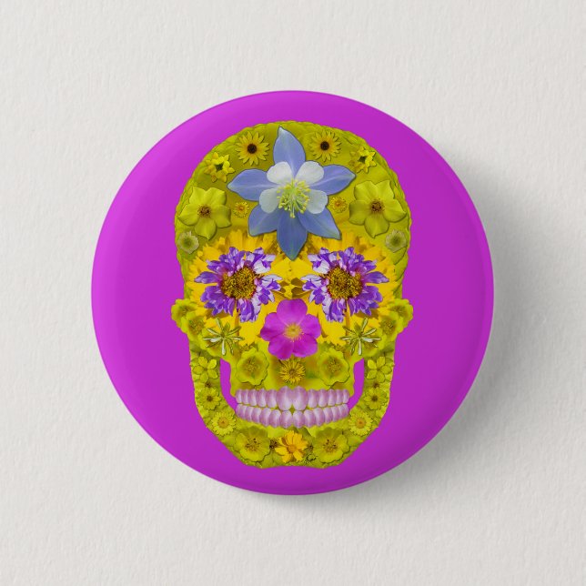 Flower Skull 3 6 Cm Round Badge (Front)