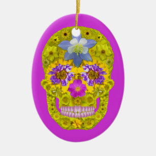 Flower Skull 3 Ceramic Tree Decoration