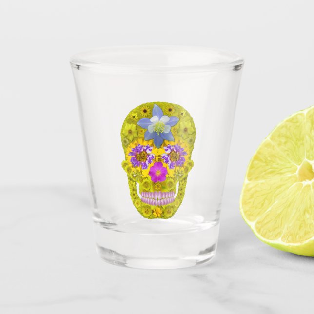Flower Skull 3 Shot Glass (Front)