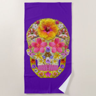 Flower Skull 4 - Tropical Beach Towel