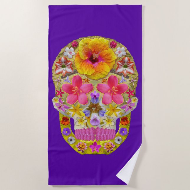 Flower Skull 4 -  Tropical Beach Towel (Front)