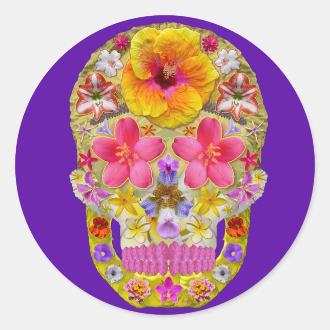 Flower Skull 4 - Tropical Classic Round Sticker (Front)