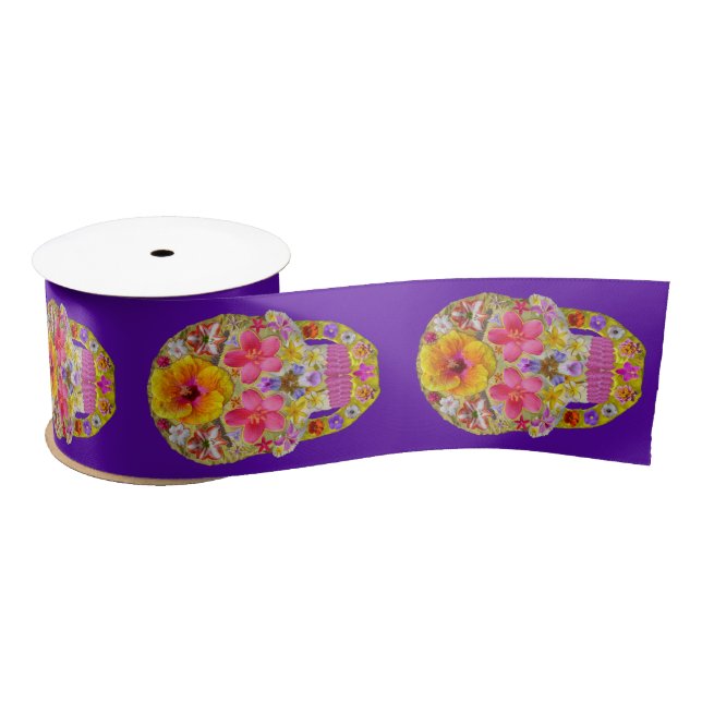 Flower Skull 4 - Tropical Satin Ribbon (Spool)