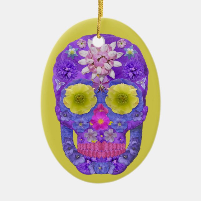 Flower Skull 5 Ceramic Tree Decoration (Front)