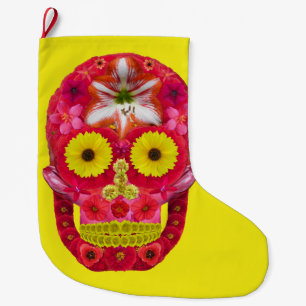 Flower Skull 6 Large Christmas Stocking