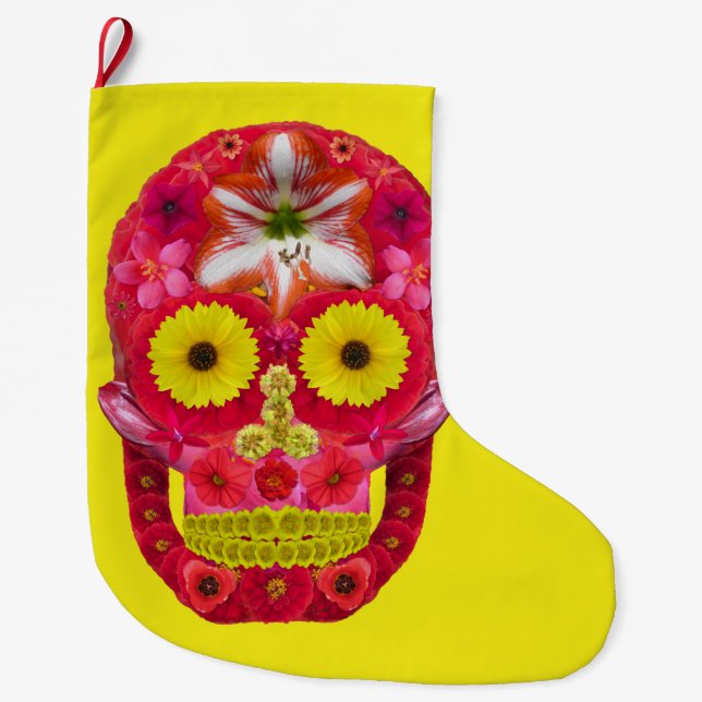 Flower Skull 6 Large Christmas Stocking (Front)