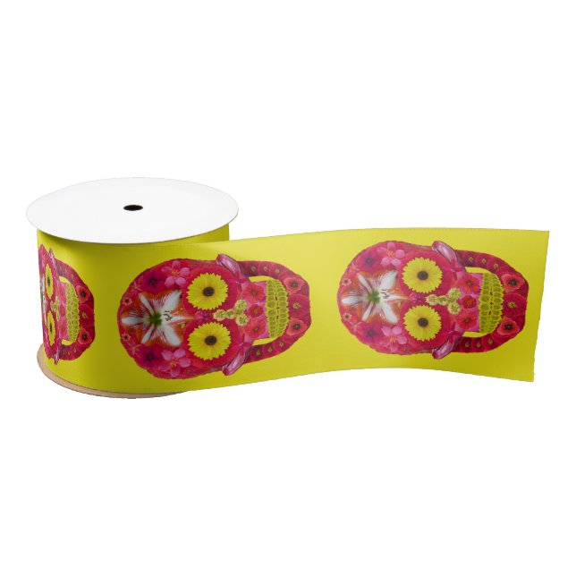 Flower Skull 6 Satin Ribbon (Spool)