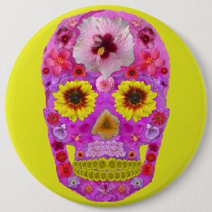 Flower Skull 7 6 Cm Round Badge