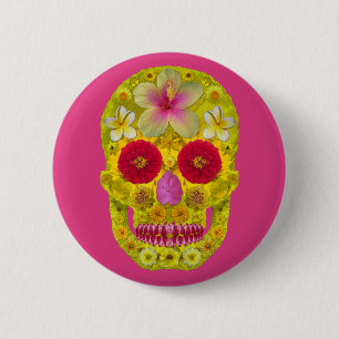 Flower Skull 8 6 Cm Round Badge