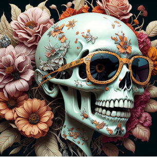 Flower skull black side Tissue Paper Mousseline