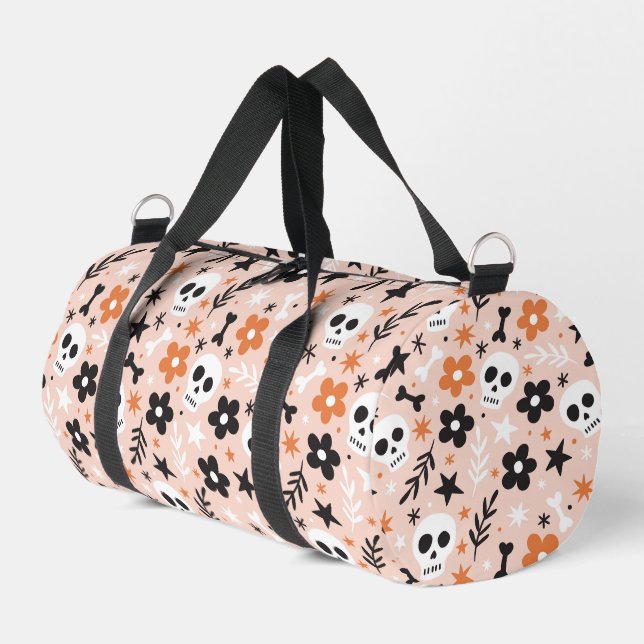 Flower Skull Pattern Duffle Bag (Left Corner)