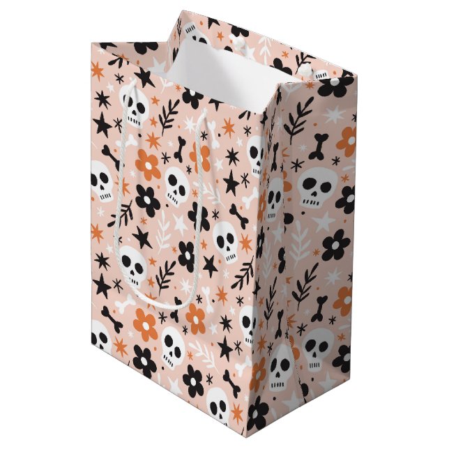 Flower Skull Pattern Medium Gift Bag (Front Angled)