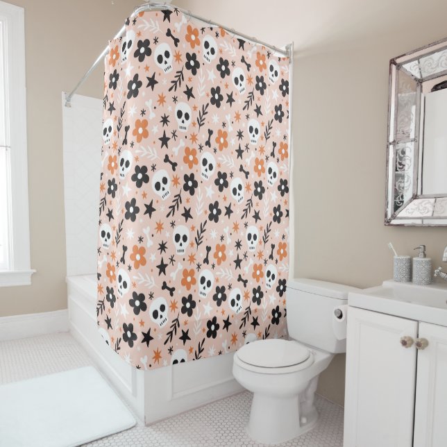 Flower Skull Pattern Shower Curtain (In Situ)