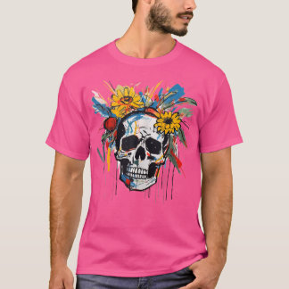 Flower Skull Punk Contemporary Pop Art Graffiti Fl T-Shirt