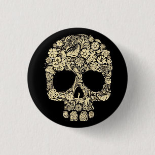 Flower Skull Round Button