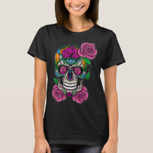 Flower Skull Sugar Roses Floral Skeleton Cute Punk T-Shirt