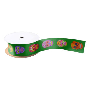 Flower Skulls Satin Ribbon