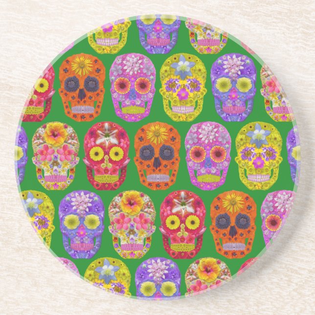 Flower Skulls Seamless Pattern 2018 Coaster (Front)