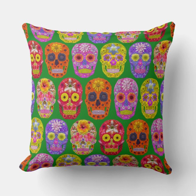 Flower Skulls Seamless Pattern 2018 Cushion (Front)