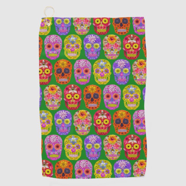 Flower Skulls Seamless Pattern 2018 Golf Towel (Front)