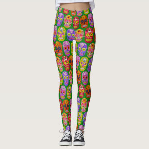 Flower Skulls Seamless Pattern 2018 Leggings