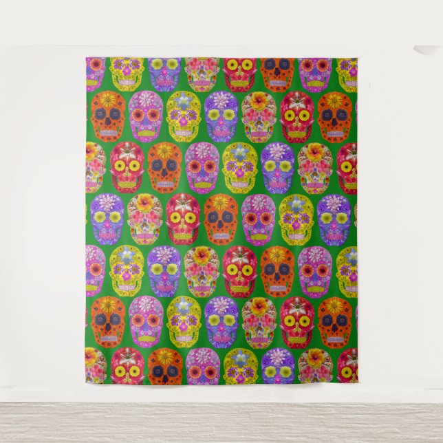Flower Skulls Seamless Pattern 2018 Tapestry (Front)