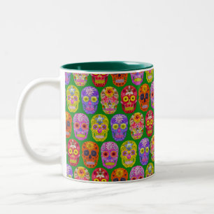 Flower Skulls Seamless Pattern 2018 Two-Tone Coffee Mug