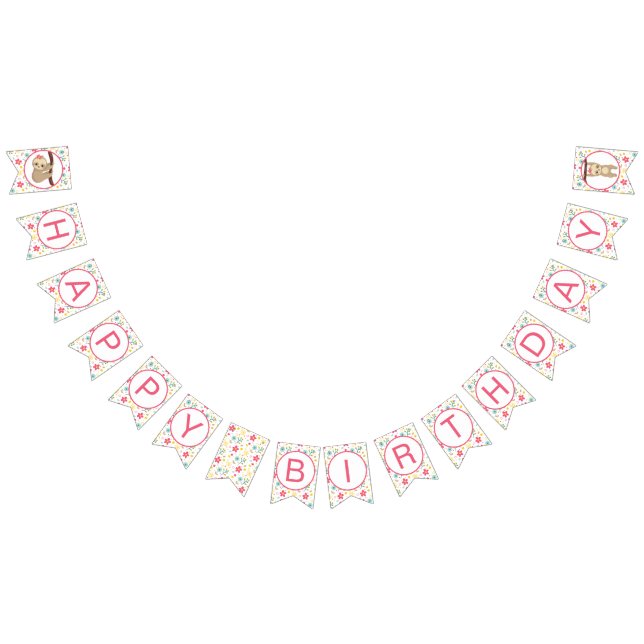 Flower Sloth Happy Bithday Party Banner (All)