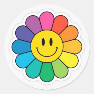 Flower Smile Printed Classic Round Sticker
