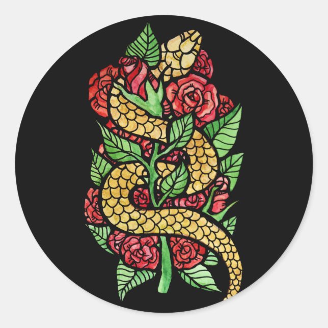 Flower Snake Classic Round Sticker (Front)